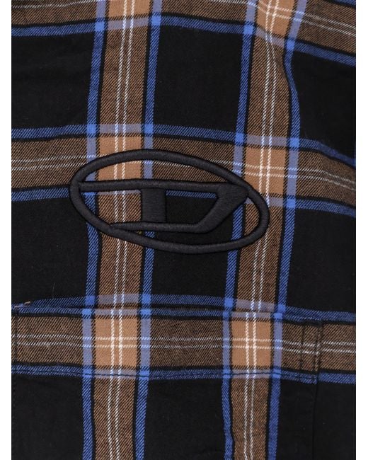 DIESEL Blue S-Dewny-Hood-Ajfi Hooded Checked Shirt for men