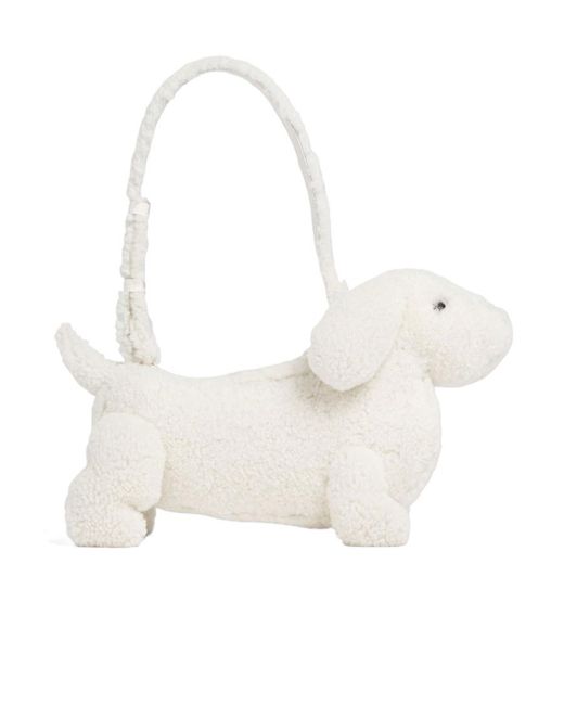 Thom Browne White Hector Shearling Shoulder Bag