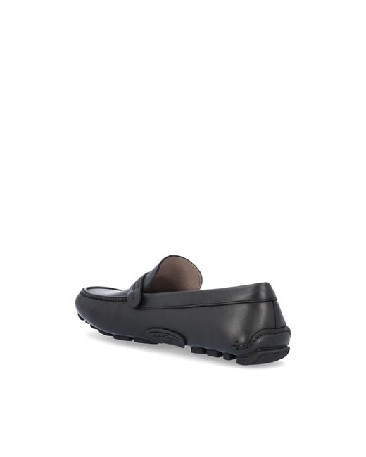 Ferragamo Black Leather Driver Loafers for men