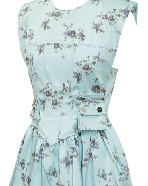 Ganni Blue Mini Suit With Corset And Floral Print