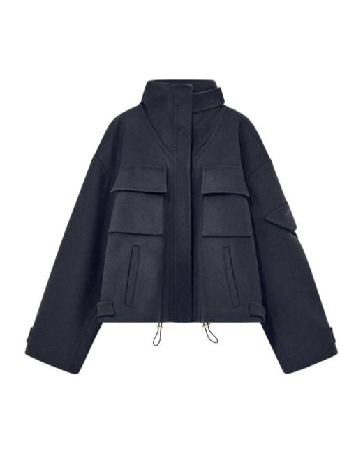 Giorgio Armani Blue Caban Coat Double Cashmere Blouson With Stand-Up Collar