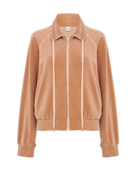 Chloé Brown Chloé High-Neck Logo Track Jacket
