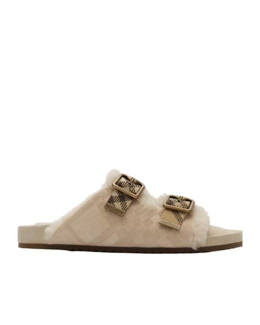 Burberry Brown Check Shearling Urchin Sandals