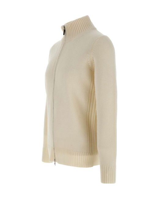 Kangra Cashmere White Kangra Ribbed Zip-Up Stand Collar Cardigan for men