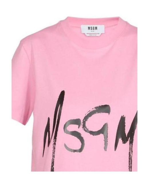 MSGM Pink Logo Short-Sleeved T-Shirt