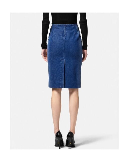 Versace Blue High-Waist Pencil Skirt