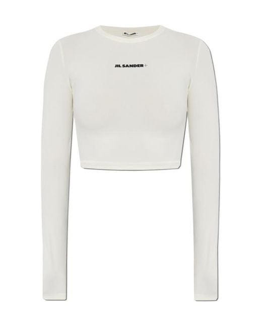 Jil Sander White Logo-Print Bikini Top