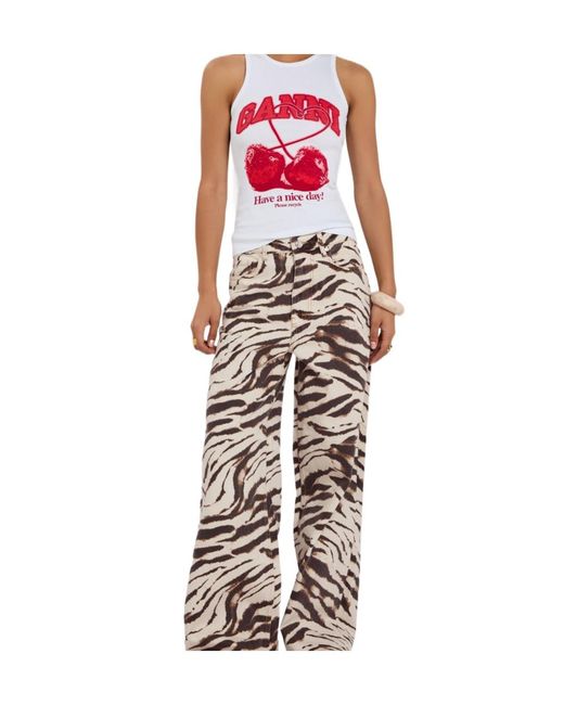 Ganni White Zebra-Print Jeans