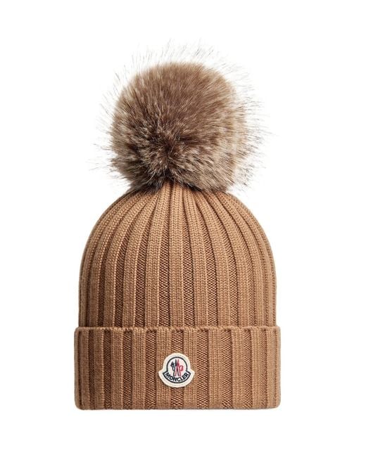Moncler Brown Wool Beanie With Pom Pom