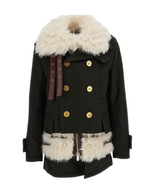 Sacai Black Double-Breasted Coat for men