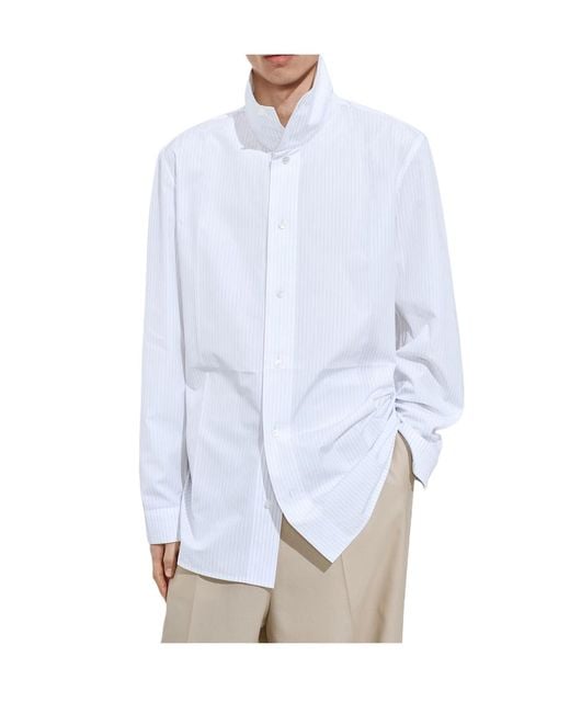 Bottega Veneta White Cotton Poplin Pinstripes Shirt for men