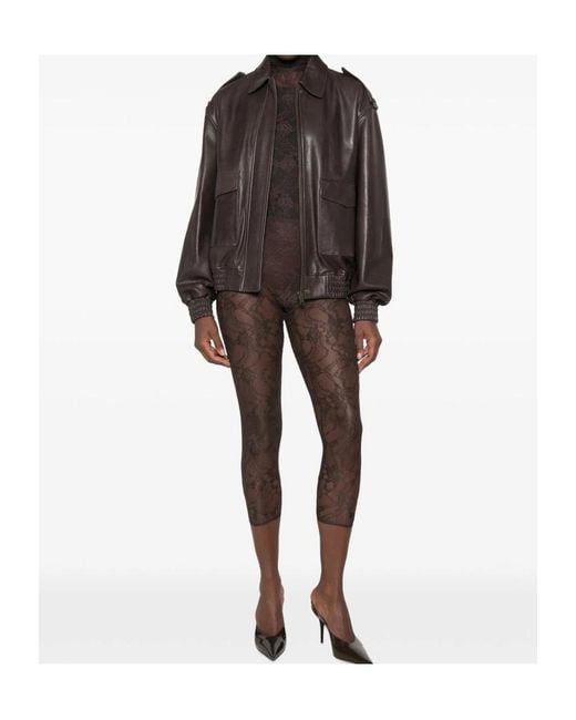 ANDAMANE Brown Ziggy Lace-Pattern High-Neck Bodysuit