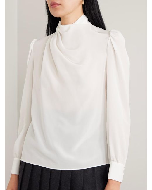 Alessandra Rich White Pleated Turtleneck Shirt