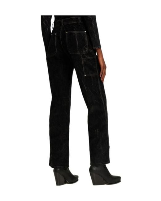 Stella McCartney Black Velvet Denim Workwear Straight Pants