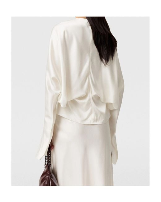 Stella McCartney White Cape-Sleeve Cut-Out Satin Top