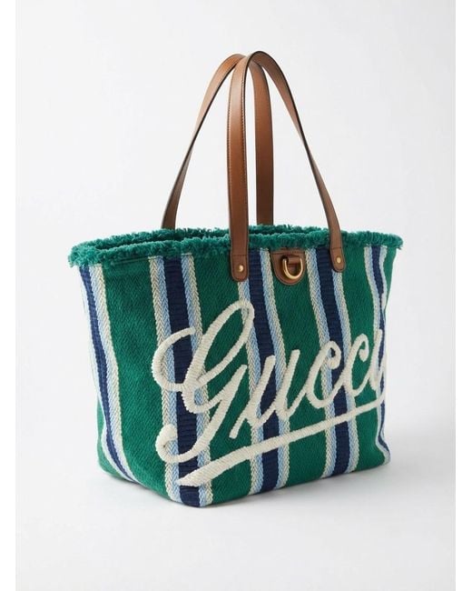 Gucci Green Medium Embroidered Canvas Tote Bag for men