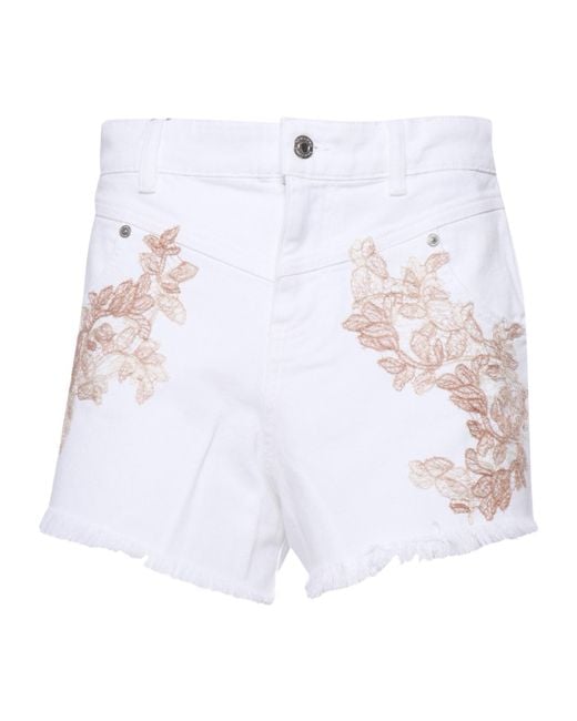 Ermanno Scervino White Lace-Detailed Frayed Denim Shorts