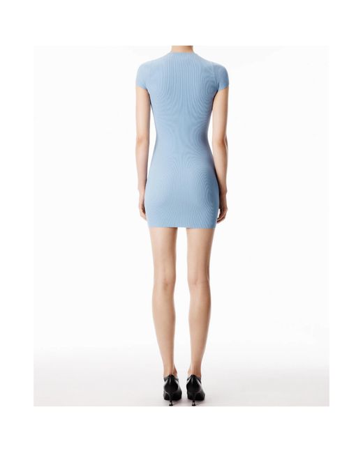 Alexander Wang Blue Jacquard-Logo Short-Sleeve Mini Dress