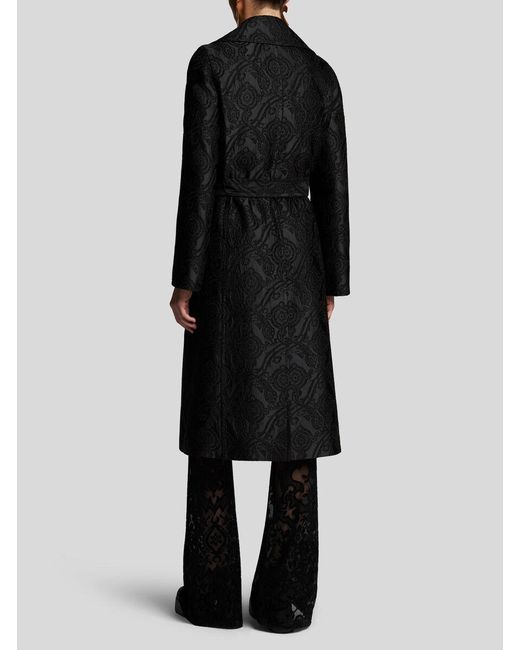 Etro Black Chenille Jacquard Belted Coat