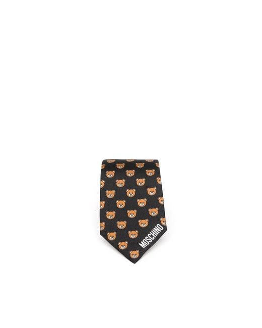 Moschino White Teddy Bear Printed Tie for men