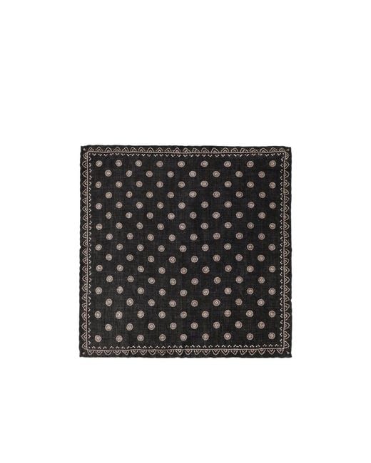 Brunello Cucinelli Black Printed Silk Pocket Square for men