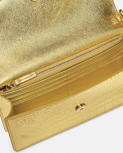 Versace Metallic Embossed Logo Plaque Chain-Linked Wallet