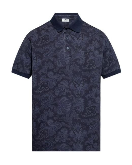 Etro Blue Graphic Printed Polo Shirt for men
