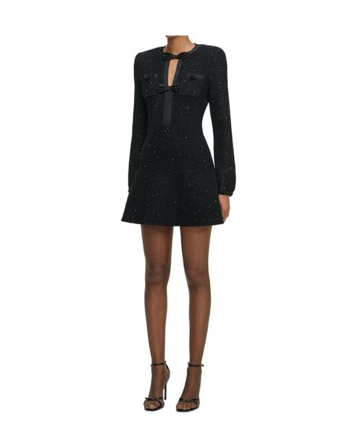 Self-Portrait Black Beaded Bow Mini Dress