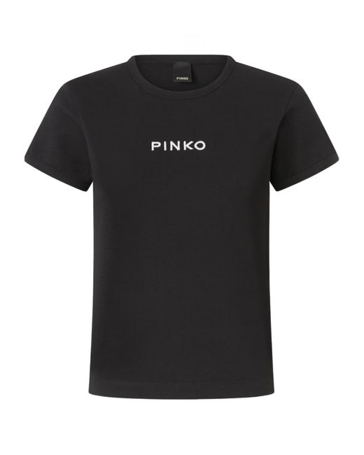 Pinko Black Intenso Logo Embroidered Short-Sleeved T-Shirt