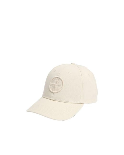 Stone Island White Logo Cotton Baseball Cap for men
