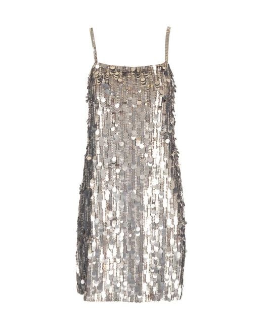 P.A.R.O.S.H. White P.A.R.O..H. Midi Dress Full Sequins