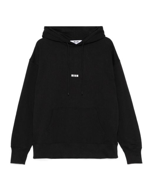 MSGM Black Logo Printed Drawstring Hoodie for men