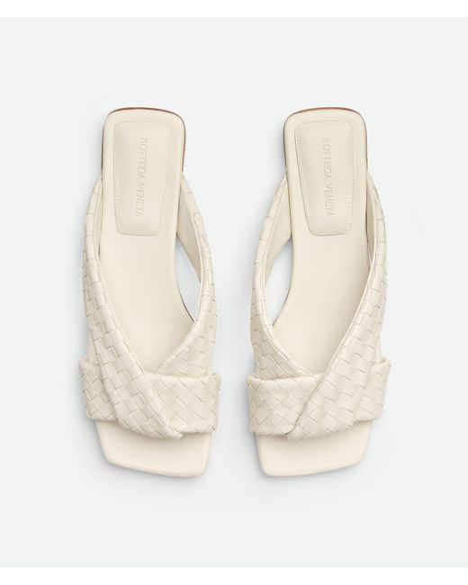 Bottega Veneta White Leather Intrecciato Riva Flat Mules