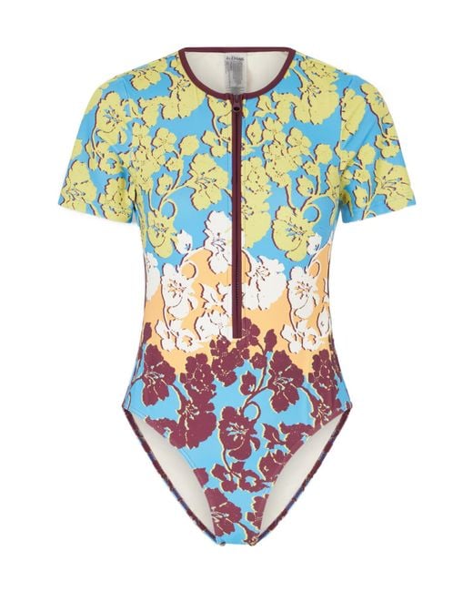 ALÉMAIS Blue Floral Shortsleeve Onepiece Swimsuit