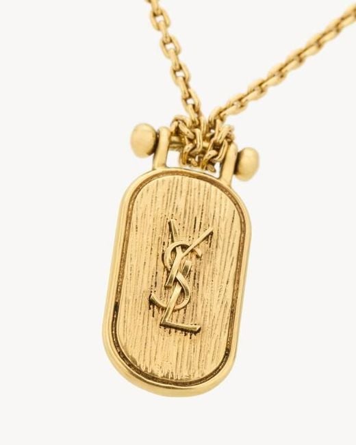 Saint Laurent White Cassandre Tablet Necklace for men