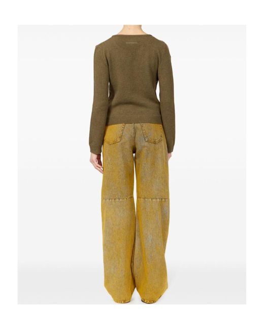 MM6 by Maison Margiela Green Crewneck Cut-Out Jumper