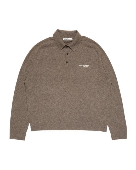 Acne Brown Long-Sleeved Knitted Polo Shirt for men