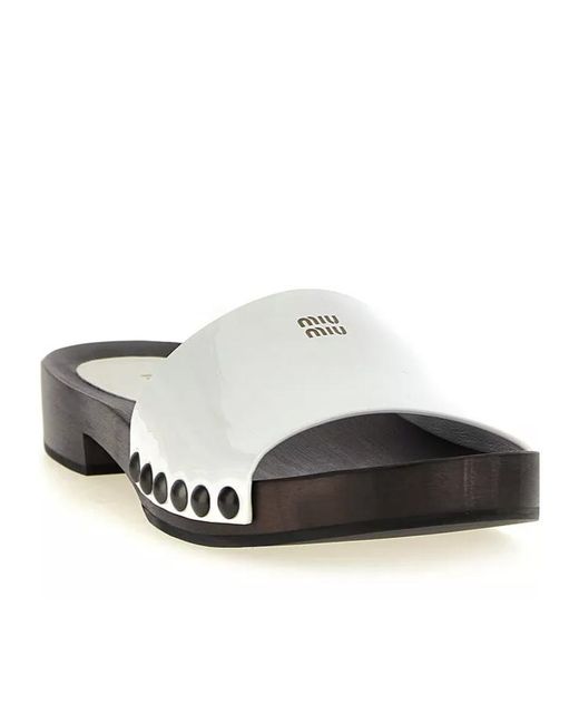 Miu Miu Patent Leather Clogs in White | Lyst