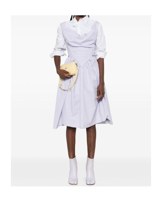 Vivienne Westwood Purple Sleeveless Midi Dress With Draped Cowl Neckline And Gathered Waist