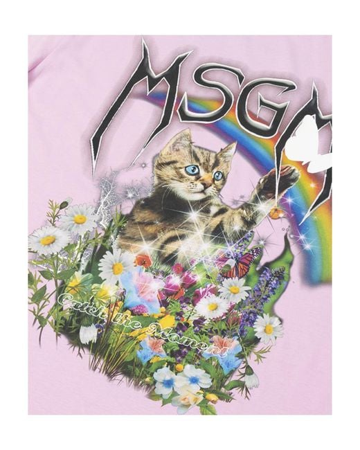MSGM Pink Printed Short-Sleeved T-Shirt