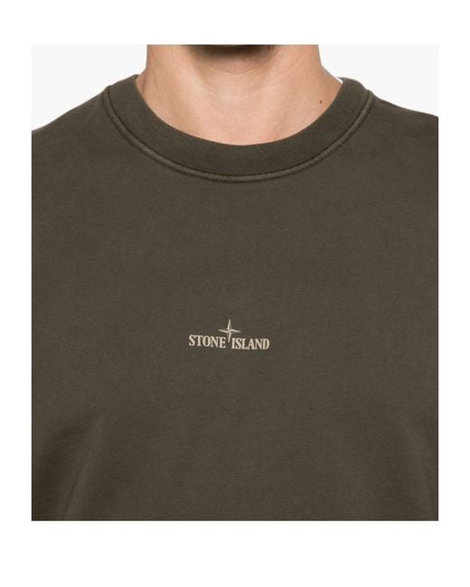 Stone Island Green Logo-Printed Crewneck Sweatshirt for men