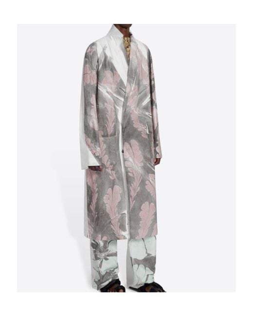Dries Van Noten Gray Printed Double-Breasted Coat for men
