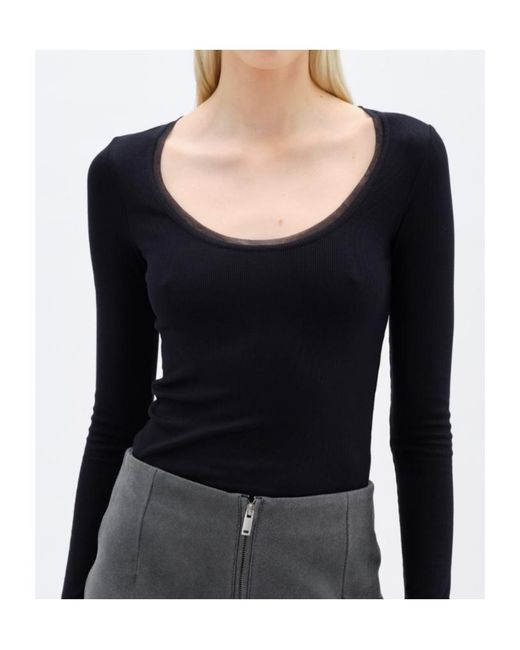 REMAIN Birger Blue Christensen Tulle-Trimmed Ribbed Top