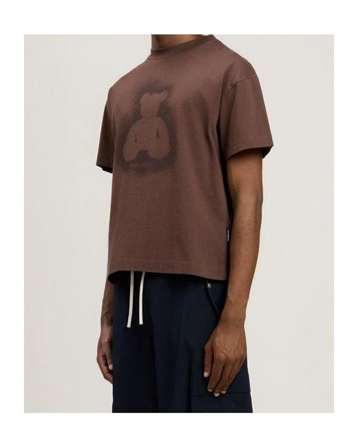 Palm Angels Brown Spray Bear Printed Crewneck T-Shirt for men