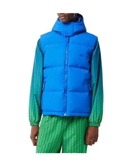Lacoste Blue Quilted Hooded Vest for men