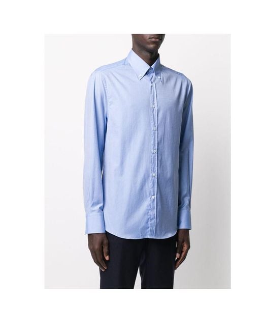 Brunello Cucinelli Blue Plain Cotton Shirt for men