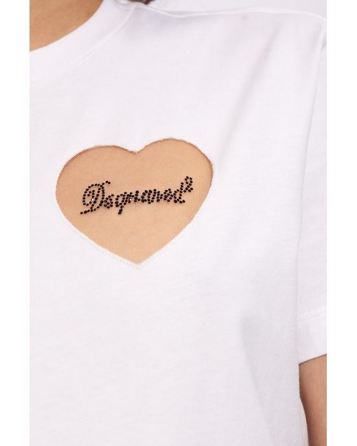 DSquared² White Heart Tulle Detailed T-Shirt