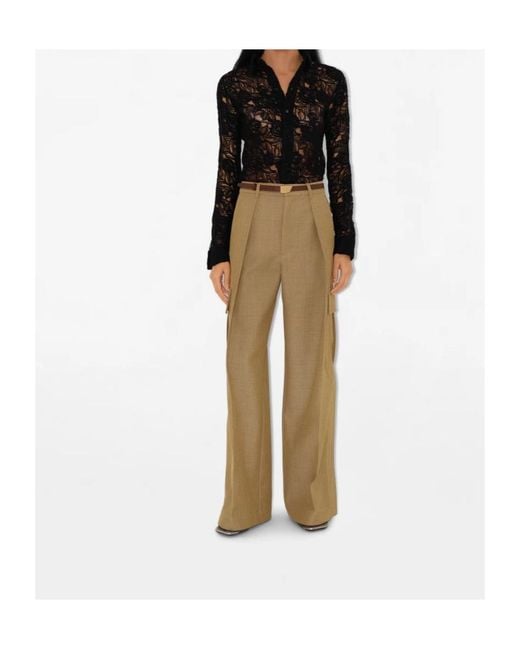 Burberry Natural Wide-Leg Pleated-Detailed Trousers