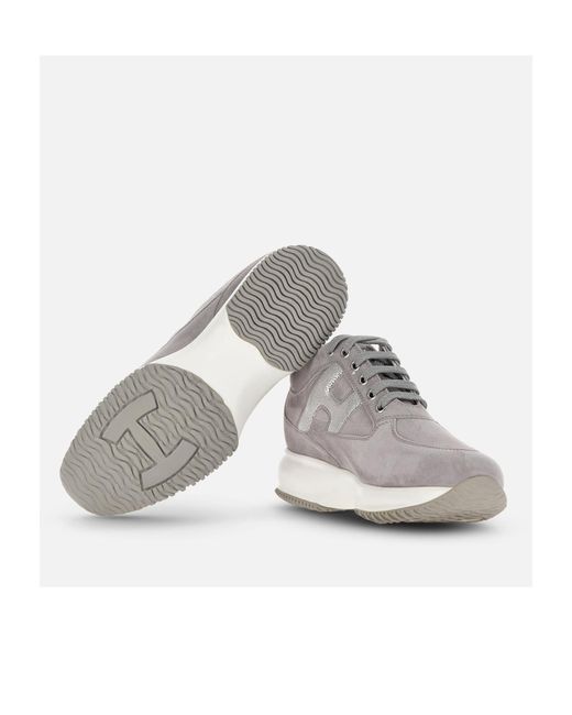 Hogan Gray Interactive Round Toe Lace-Up Sneakers