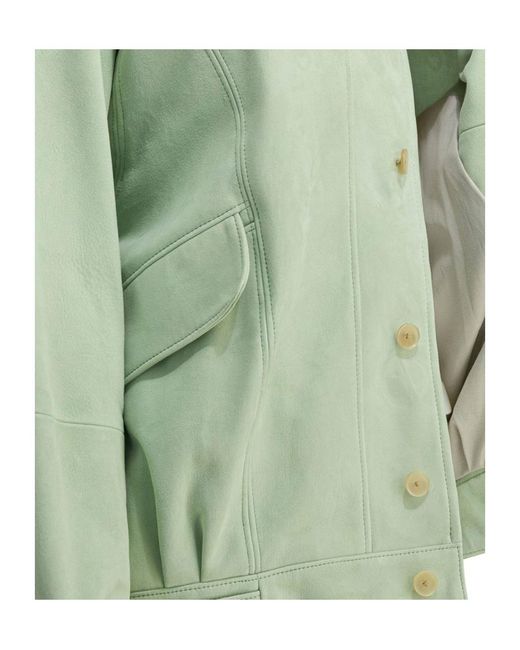 Auralee Green Lapel Leather Jacket